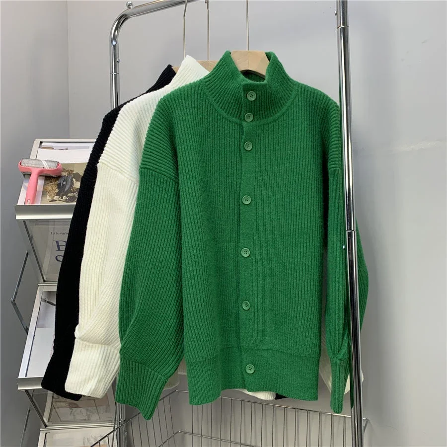 thumbnail image 1 of Suéter de punto de cuello alto negro para hombre, cárdigan de punto para hombre, cuello alto verde, un producto más vendido en 2024, cuello Y2k Vintage S, 1 of 4
