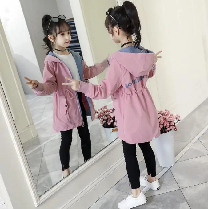 Girls Autumn Jackets Children's Clothing Hooded Outerwear Fashion Windbreaker Top Kids Coat 2 To 12 Years Old Baby Clothes Kids Jacket