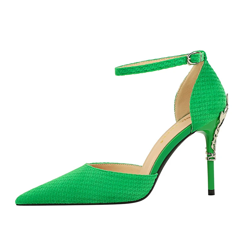 ZOOKERLIN Pointed Suede Metal Decorative Woman Sandals Stiletto High Heels Solid Color Buckle Sexy Party Shoes For Women's Pumps