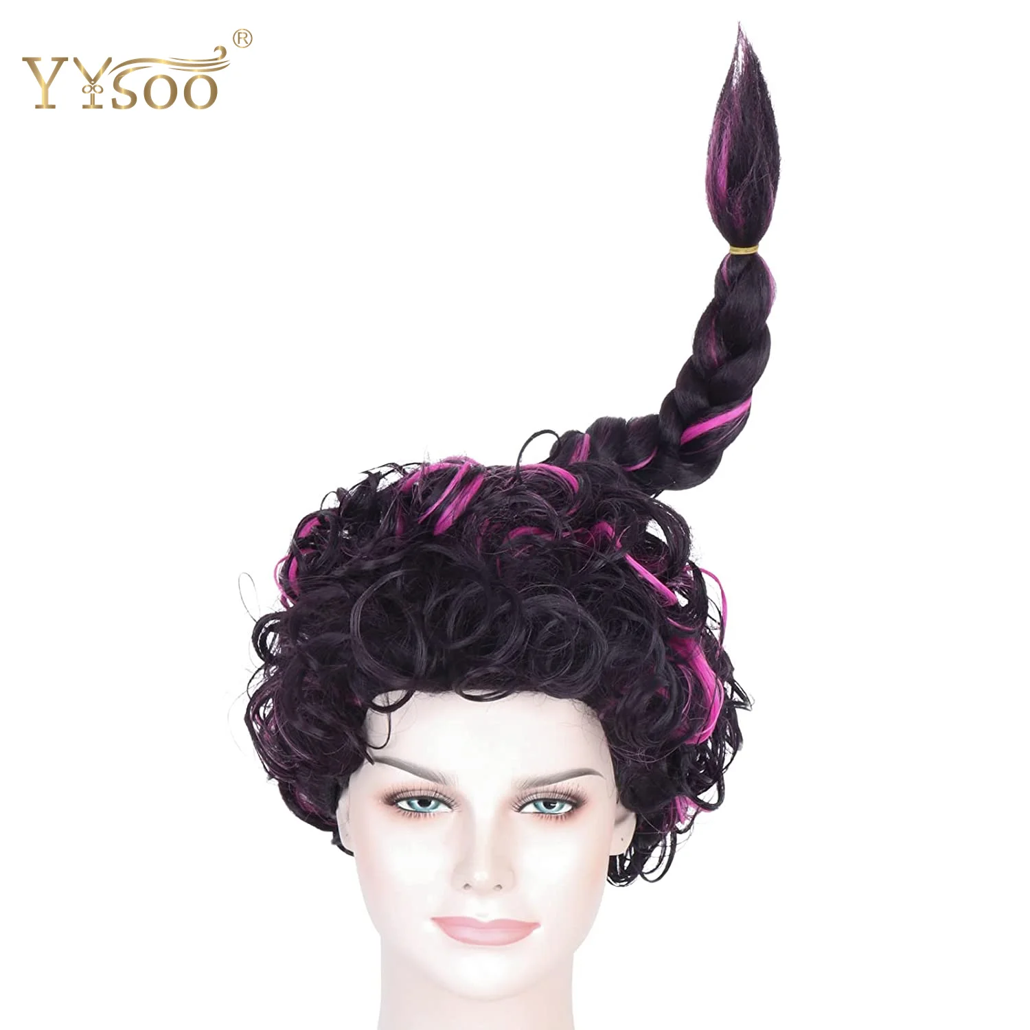 

YYsoo Long Black Highlights Purple Synthetic Hair Cosplay Wigs For Women Halloween Cosplay Costume Wig Curly Pontail Wig