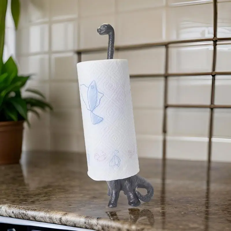 HX5F Playful Dinosaur Iron Towel Holder Unique Charm Bathroom Tissue Roll Organizers