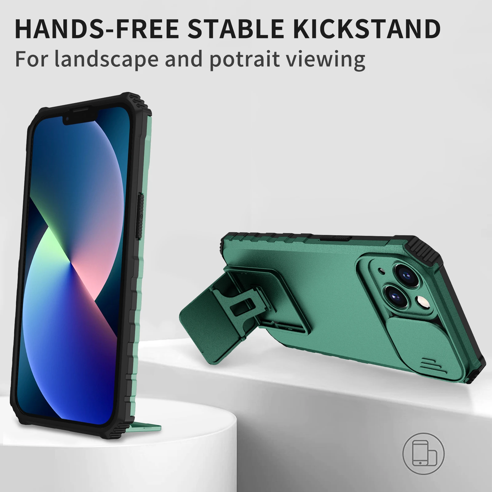 Durable Phone Case with Slide Camera Lens Protection and Stand
