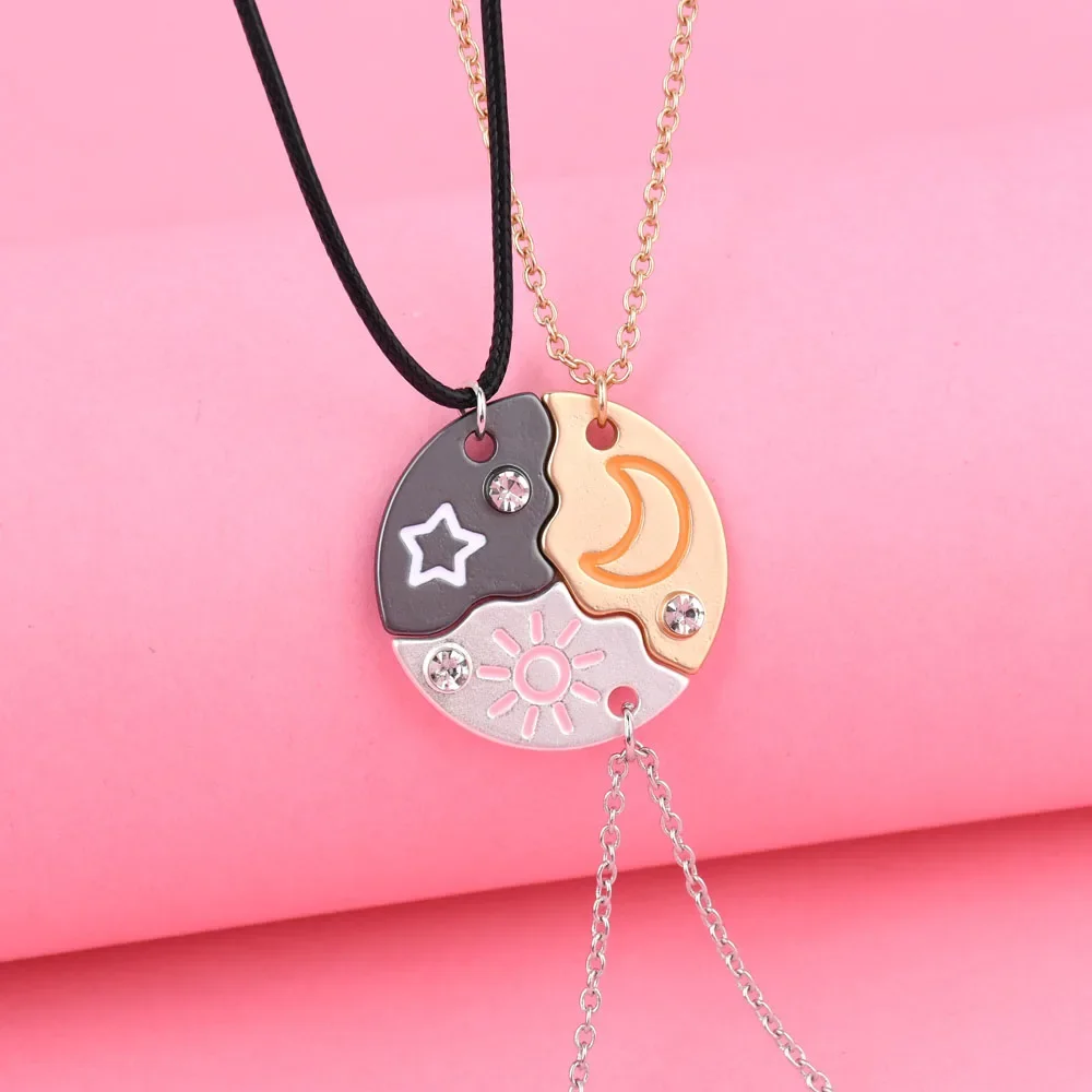 Elviragirl 3Pcs/set Sun Moon Star Pendant Necklace for Girl Kids