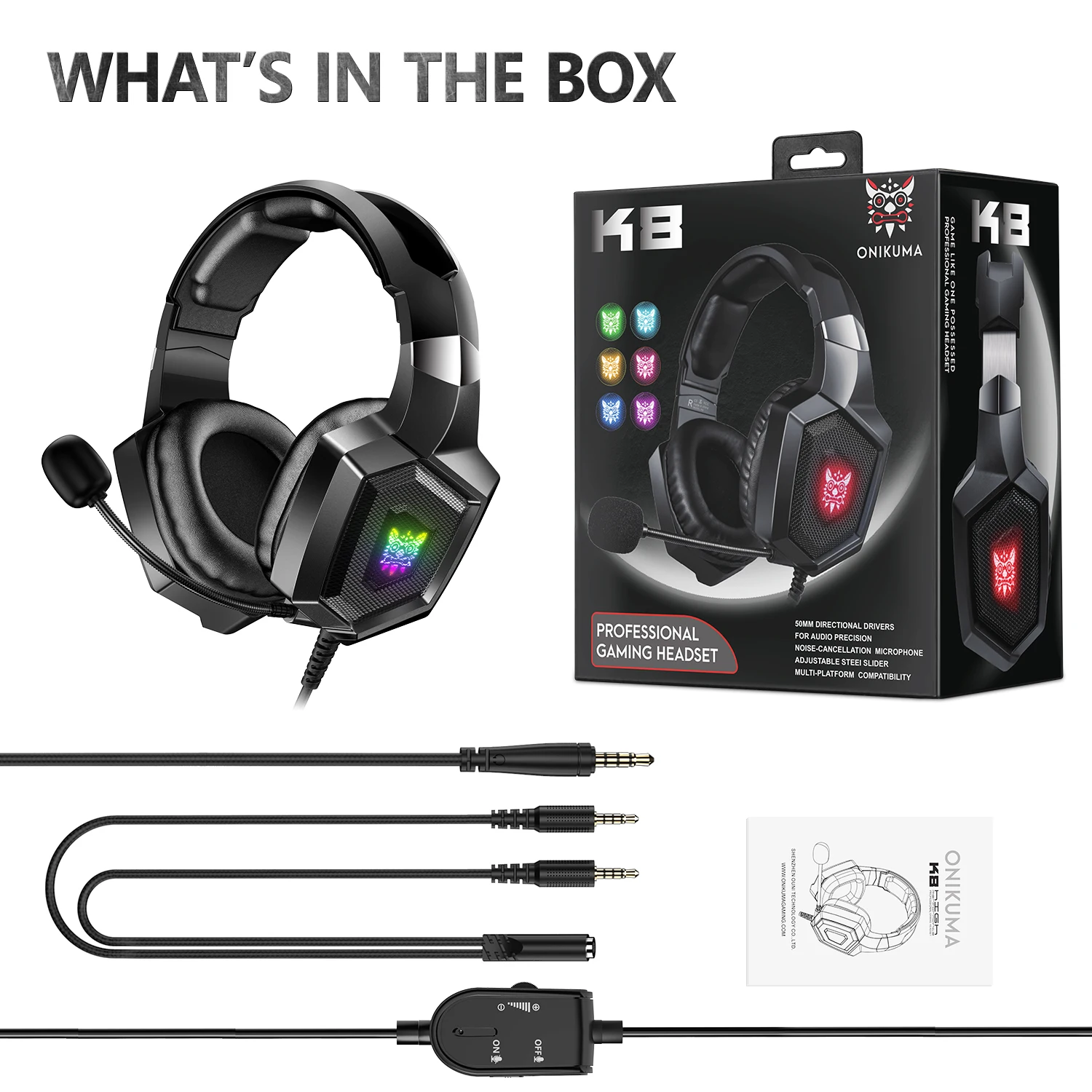 Casque de jeu filaire ONIKUMA K8 avec micro HD flexible et éclairage RGB, pour PC et Xbox._voghion.com