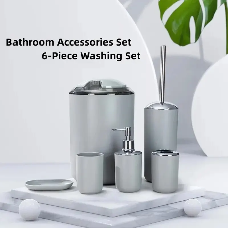 Bathroom Supplies Toothbrush Holder Soap Box Toilet Brush Bathroom Storage Wash Set Washable 6pcs/Set