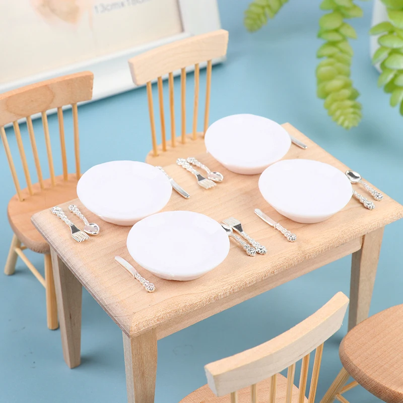 

Dollhouse Knife Fork Spoon Cutlery Plate Set Ceramic Plate Knife Fork Spoon Tableware Kitchen Food Furniture Toys