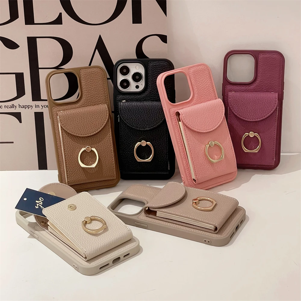 Estojo de Couro com Cordão Ajustável para Iphone Bolsa de Cartão Alça Transversal Anel de Metal Tampa com Carteira Slot para Iphone 14 13 12 11 Pro Max - Image 6