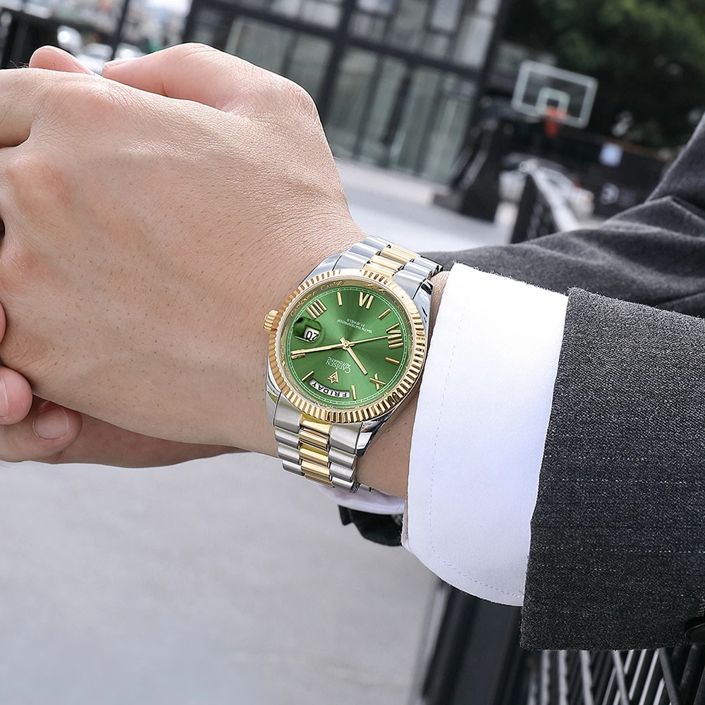 CADISEN C8185 Green Dial Sapphire Glass Watches Men Japan MIYOTA