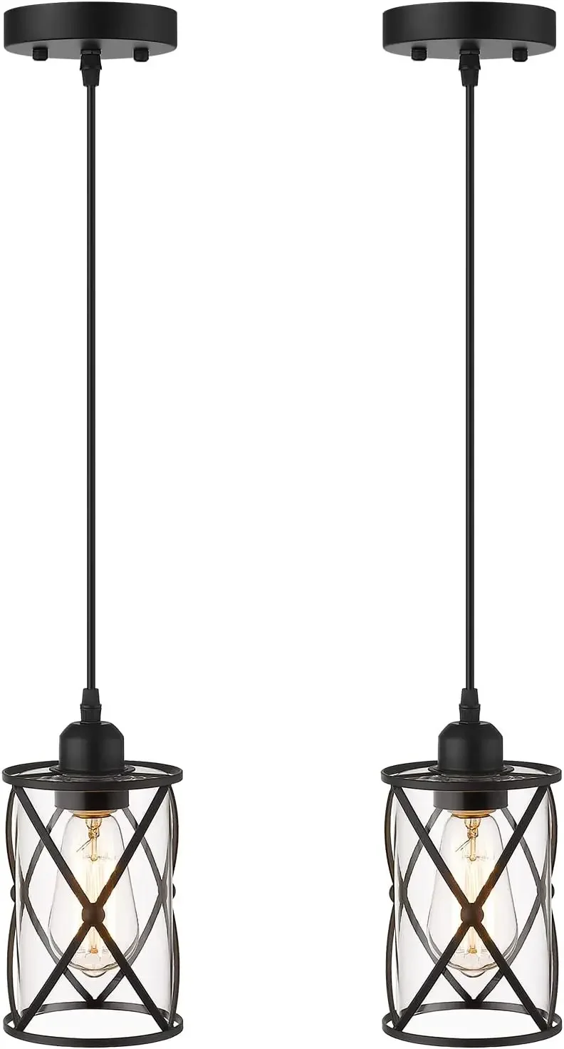 

Osimir Industrial Pendant Light, Glass Pendant Light for Kitchen, Cage Pendant Lighting in Black Finish with Clear