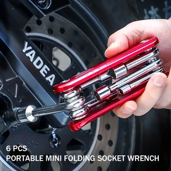 다기능 가정용 접이식 소켓 렌치 세트, 휴대용 슬리브 도구 콤보, 알렌 렌치 나사, 미터법 인치 소켓, 6 개