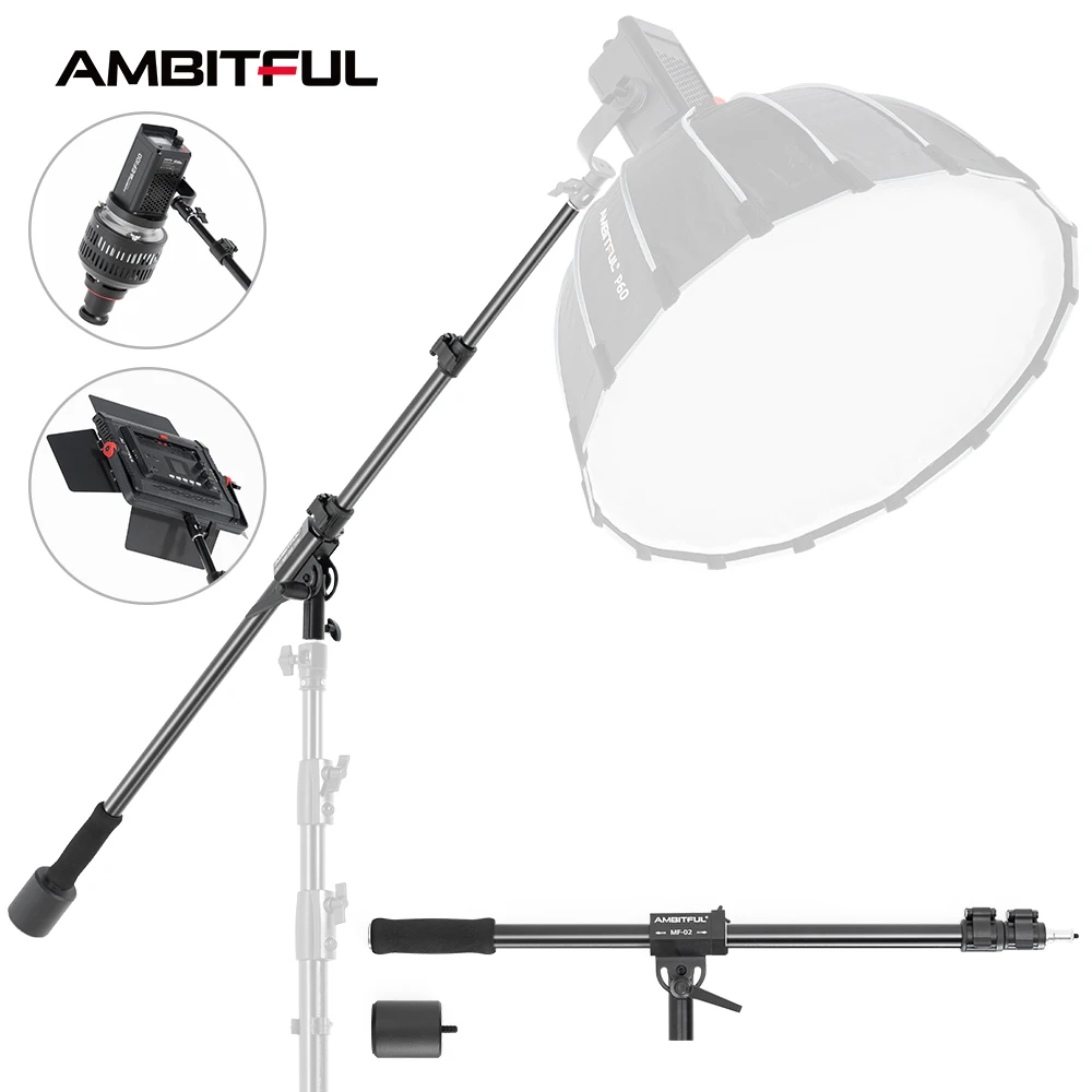 AMBITFUL MF-02 70-175cm Aluminium Metal Studio Photo Telescopic Boom Arm Top Light for Pro Studio Flash Strobe LED Light Gimbal