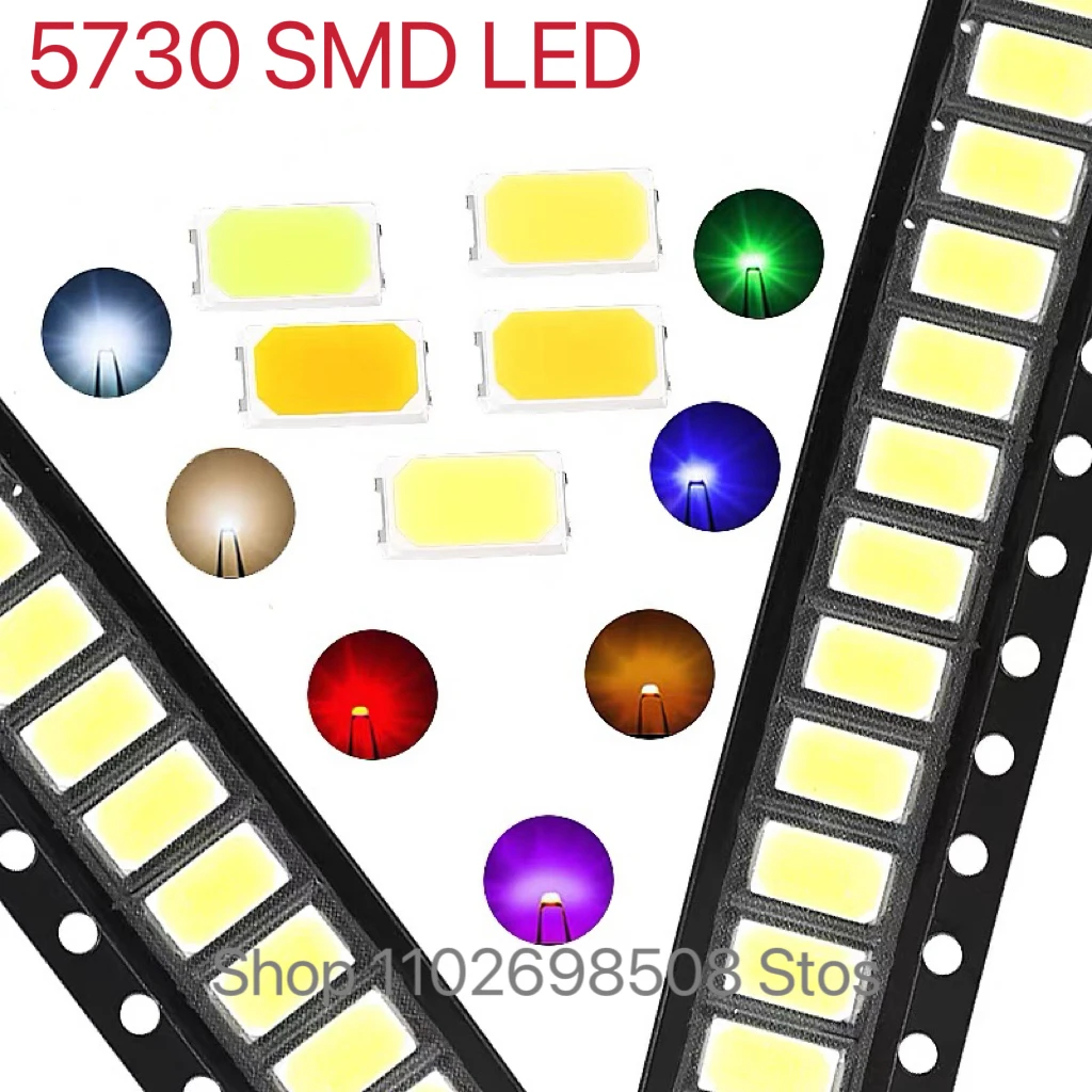 

100 pçs/lote smd led diodos 5730 verde vermelho quente branco gelo azul amarelo rosa roxo-uv laranja novo