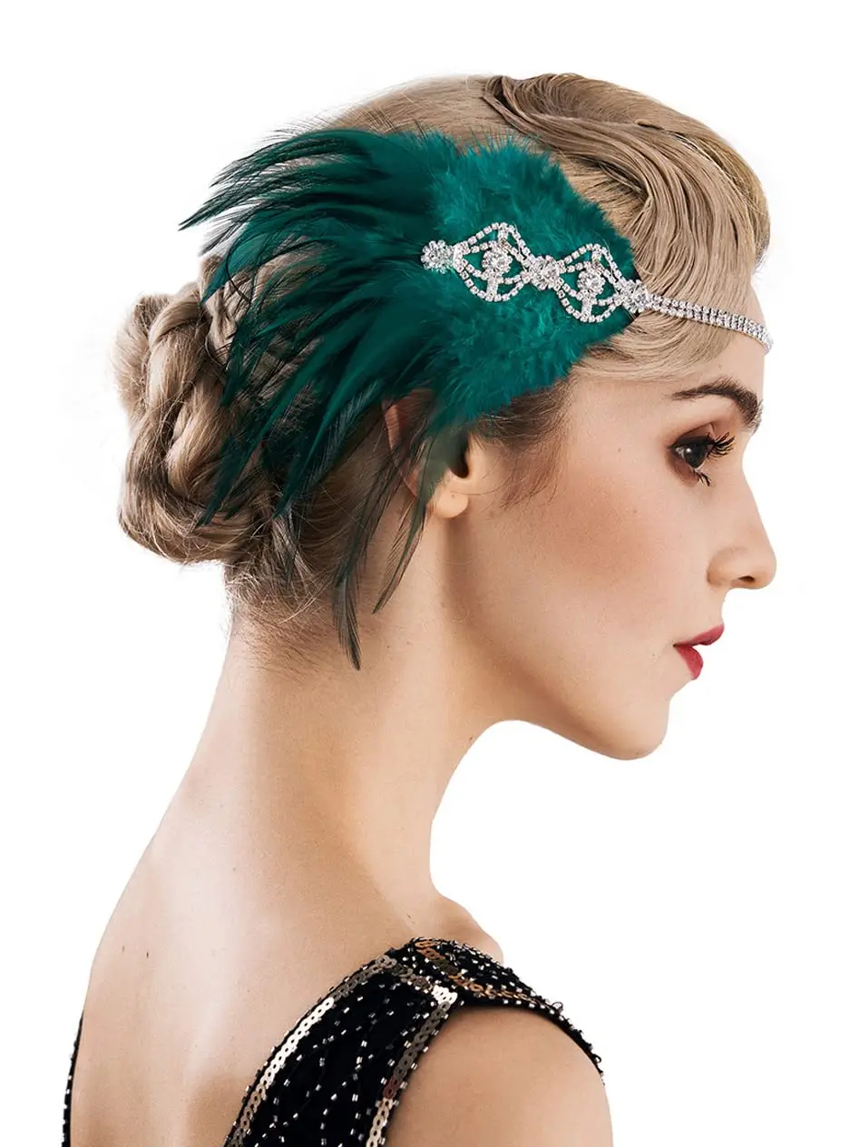 

Flapper Headband 1920s Headpiece, Rhinestone Feather Roaring 20s Great Gatsby Hair Accessories for Women