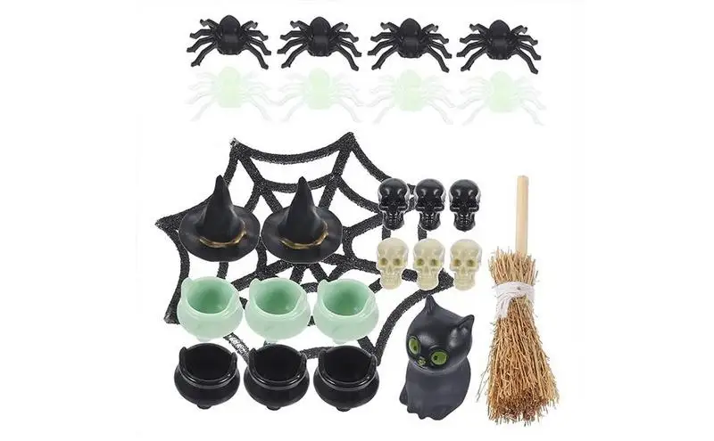 

Miniature Halloween Decorations Spider Web Ornament Skull Statue Mini Skull Statue Miniature Halloween Figurines For Halloween