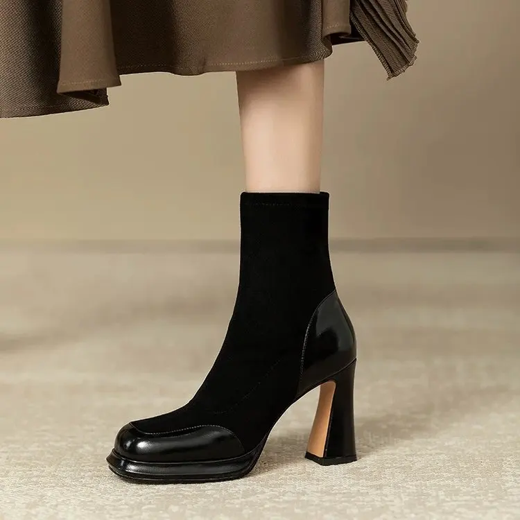 Chunky Ankle Boots For Women Waterproof Platform High Heel Shoes_voghion.com