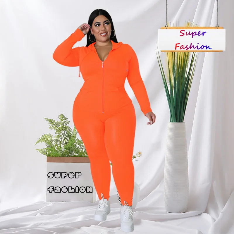 

WSFEC XL-5XL Sweatsuits For Women Clothing Plus Size Two Piece Sets Solid Long Sleeve Hoodies Top And Pant Suits Tracksuits