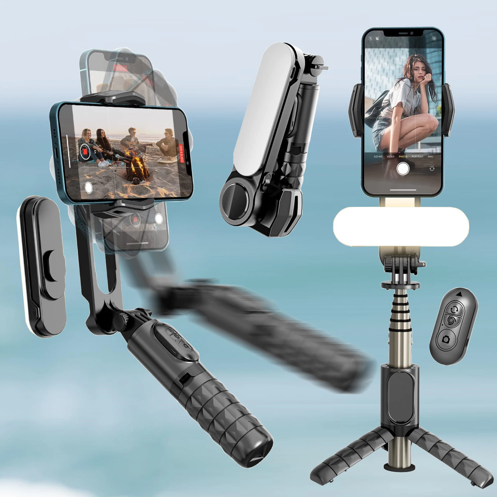 

1-Axis Gimbal Stabilizer Monopod with Fill Light, Wireless Bluetooth Selfie Stick with Stabilizer for iPhone Xiaomi Smartphone