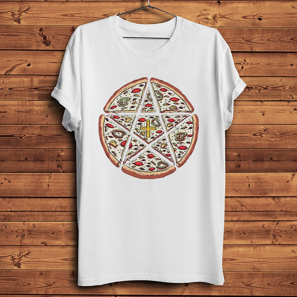 Forever Pizza Faith Pizza Pentagram Skull Funny T Shirt Uomo Short Tshirt Unisex Daily Casual Streetwear Tee Traspirante