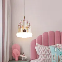 Lustres de château de chambre de princesse, lampes de chevet de chambre de fille mignonne, chambre de bébé de dessin animé moderne, lustre de château rose pour enfants 3