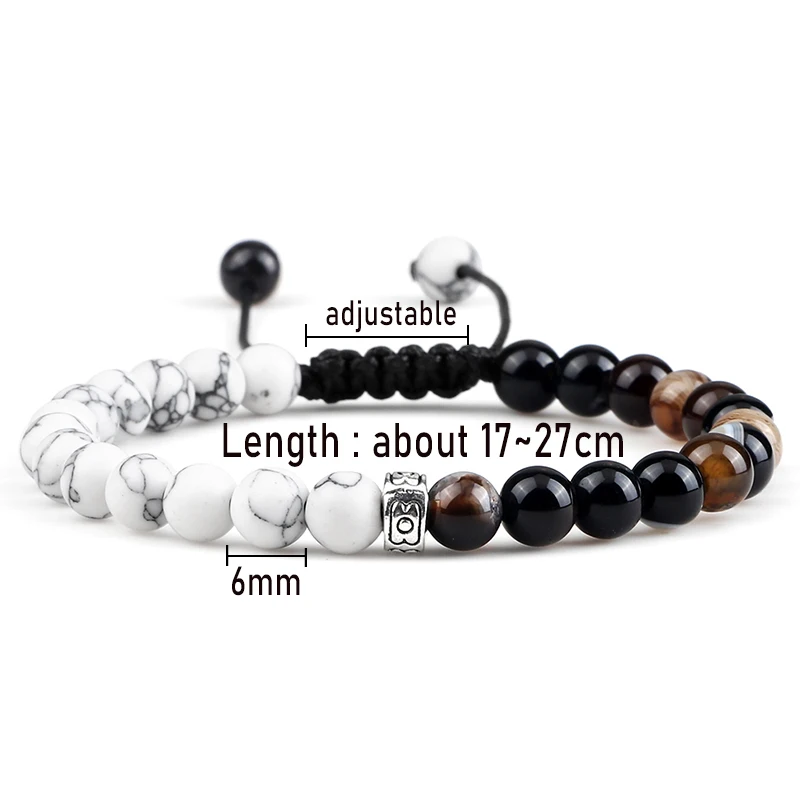 Set 2 Bracelets Perles Homme - Pierre Volcanique Noire Et œil De Tigre - Perles 6 Mm, Réglable - 4