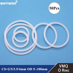 50pcs VMQ O Ring Thickness CS 2/3/3.5/4mm White Rubber Seal Rings OD 5-100mm Heat-Resistant Food Grade Silicone O-Ring