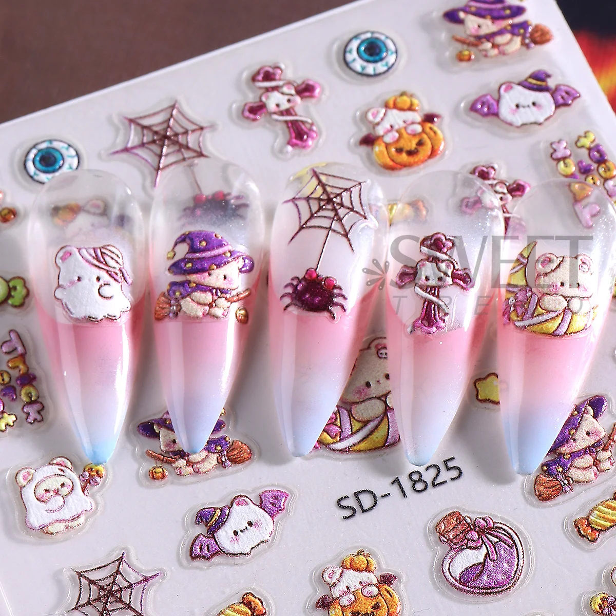 2pcs Adorable Halloween Design Matte Nail Sticker Black Cat Magic Bear Pumpkin Star Decals Holiday Design Sliders Manicure Decor
