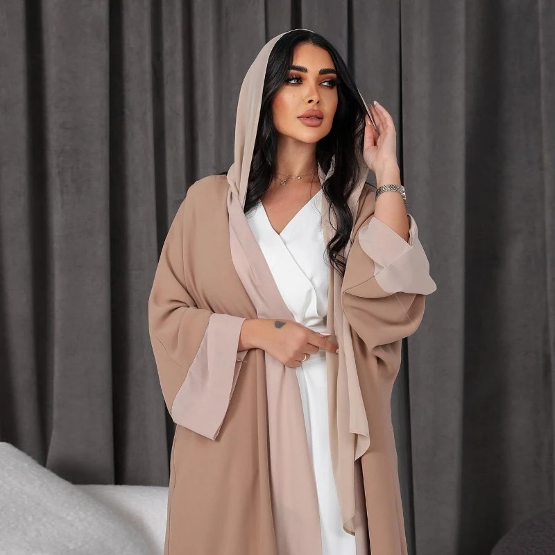 Muslim Fashion Cardigan Coat Chiffon Patchwork Women Abaya muslim dress women  robe turque  abayas for women