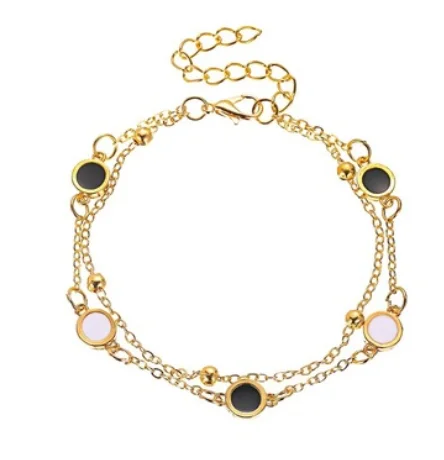 Gold Tassel Bracelets for Women Boho Jewelry Geometric Black Gem Beads Layered Hand Chain Charm Bracelet