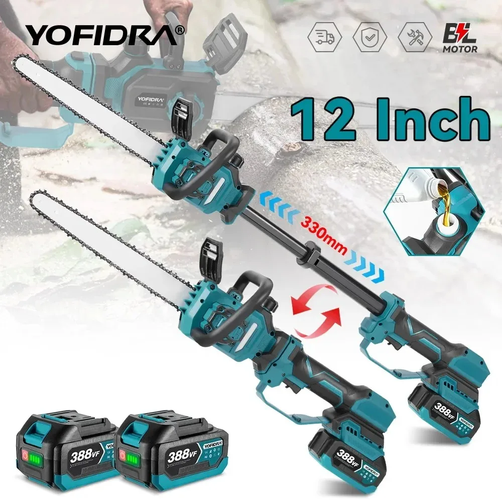 YOFIDRA Serra Elétrica Brushless 12 Polegadas Telescópica Vara 7000W Alta Galho Poda Ferramenta Compatível com Bateria Makita 18V Pino
