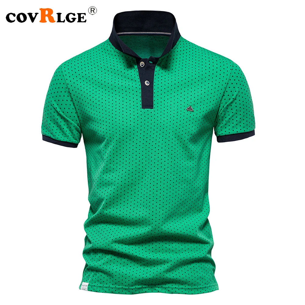 

Covrlge Cotton Dot Printed Men's Polo Shirts Casual Social Business Polo Shirts for Men Summer Short Sleeve Polo Mens Clothing