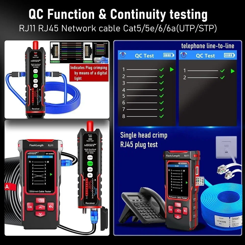 Network Tester NF-859GK Circuit Breaker Finders IP Scanning PING Line Finder Red Light Single Head Crimping Length Breakpoint