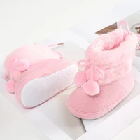 Baby Double Pom Soft Bottom Walking Shoes Boys Girls Solid Color Padded Cotton Shoes 0-2 Years Baby Snow Boots 6