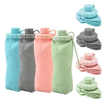 600ml Silicone Foldable Adult Bottle Portable Reusable Plastic Cups Travel Outdoor Gym Motivational Water Bottle Drinking Bottle