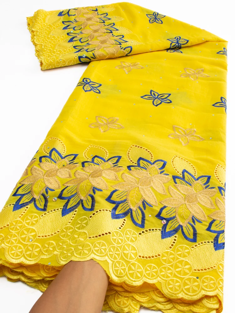 Swiss Voile Lace Fabric with Rhinestones African Nigerian Embroidery Cotton Lace New for Women Party Dress Sew TY3545