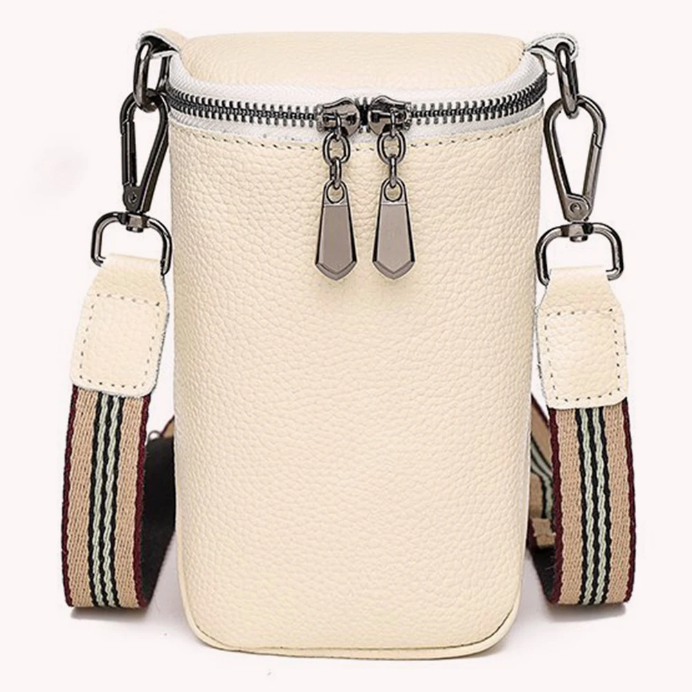 Cowhide Leather Crossbody Bags Mini Simple Messenger Bags Solid Zipper Wide Strap Female Sling for Travel Shopping Work Satchels