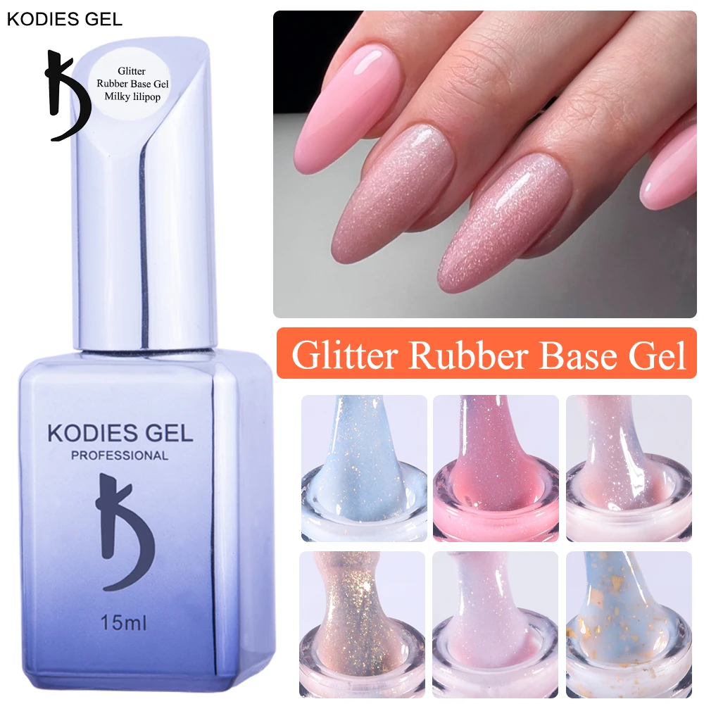 Kodies Gel Rubber Base Gel Nail Polish 15ml Glitter Gummy Cover Base