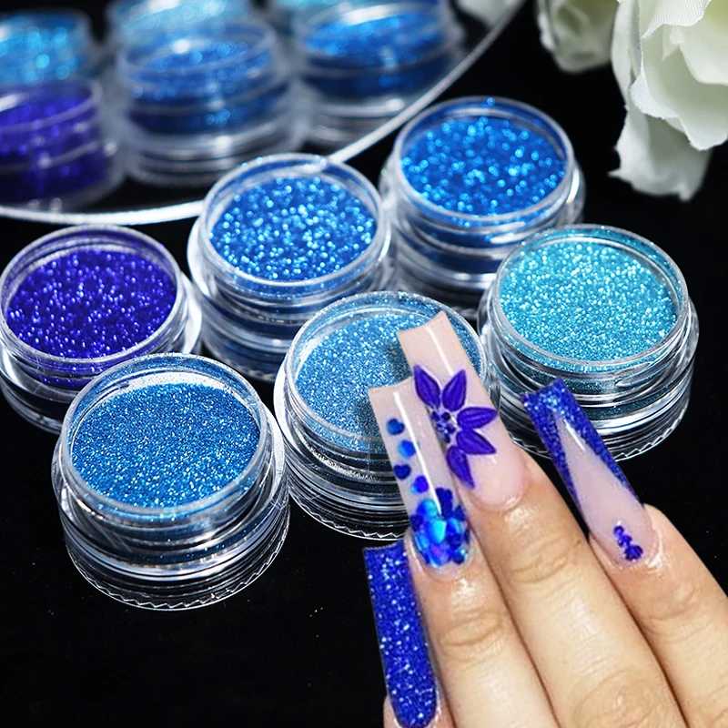 6pcs/set Ultra Fine Glitter For Nails Design Royal Blue Glitter Powder  Pigment Dust Nail Art Decorations New Year Nail Supplies