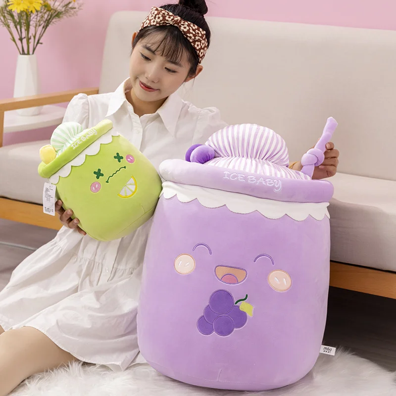 Real Life Ice Cream Bubble Tea Cup Plush Throw Pillow Toy Stuffed Food Soft Milk Tea Cup Doll Cushion Anime Soft Kids Toys Gifts