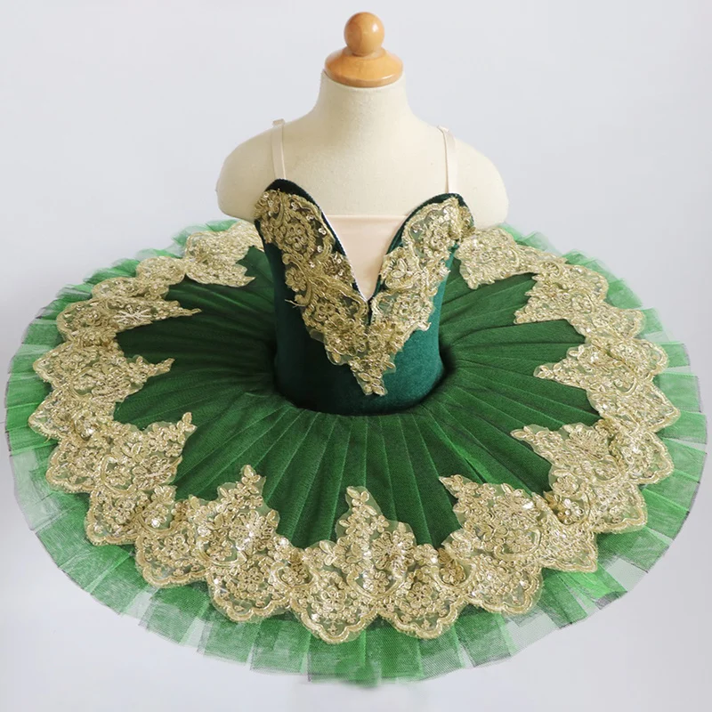 

New Green Professional Ballet Tutus For Girls Child Swan Lake Ballet Dress Dance Clothes Pancake Ballerina Figure Skating Dress