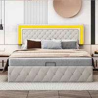 Гидравлическая кровать для хранения Comanlai, двуспальная кровать со светодиодной подсветкой, мягкая кровать с решетчатым основанием 140x200 см/160x200 см/180X200 см — изображение 4