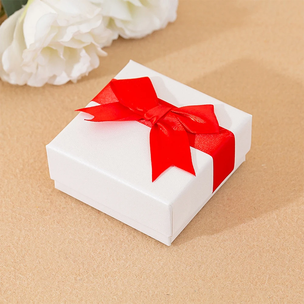 20Pcs White Jewelry Box with Bow DIY Necklaces Rings Earrings Bracelet Case Grey Sponge Weddings Valentine'day Gift For Girl