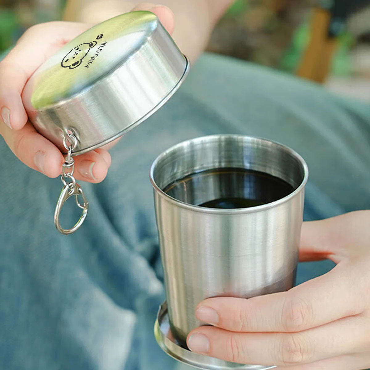 WORTHBUY Outdoor 304 Stainless Steel Folding Water Cup With Lid & Buckle Portable Travel Camping Collapsible Mug Tea Coffee Cup