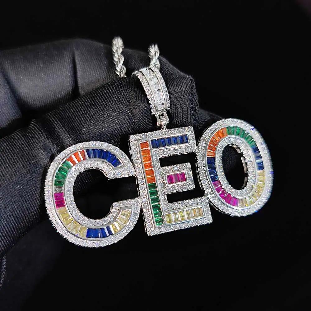 Hip Hop Custom Name Letter Multi Color Necklace Pendant Cubic Zircon Iced Out Men's Jewelry