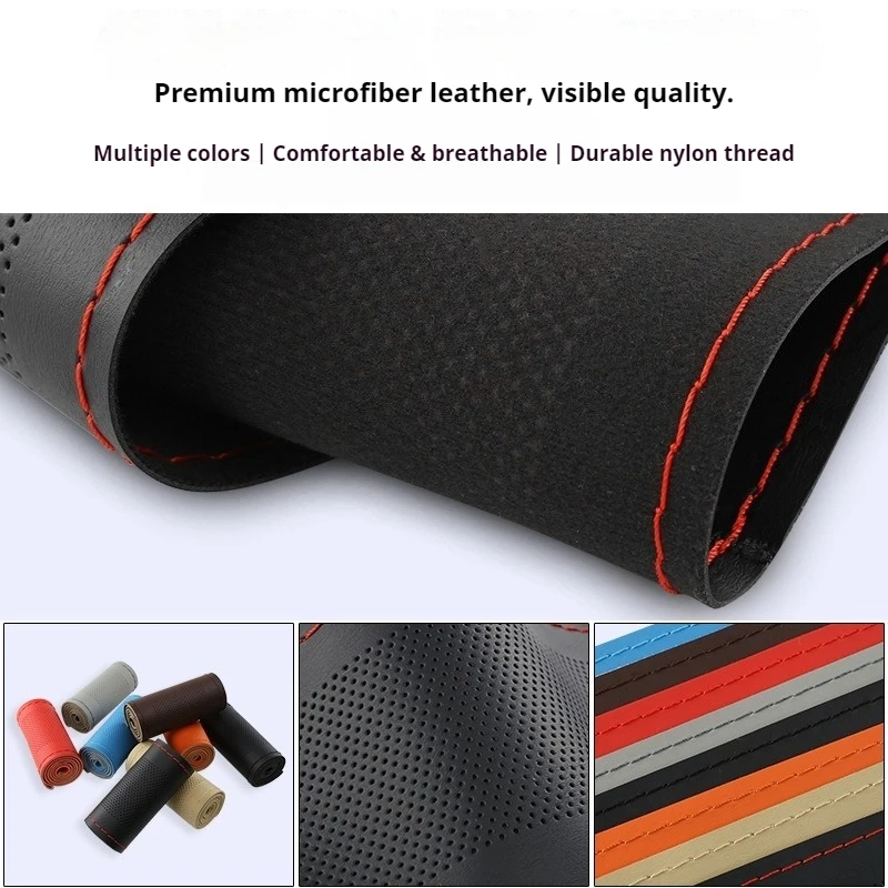 Coprivolante universale in pelle da cucire, adatto per volanti da 38 cm (14 pollici), fai da te, traspirante e antiscivolo, nero, grigio, beige. - Image 5