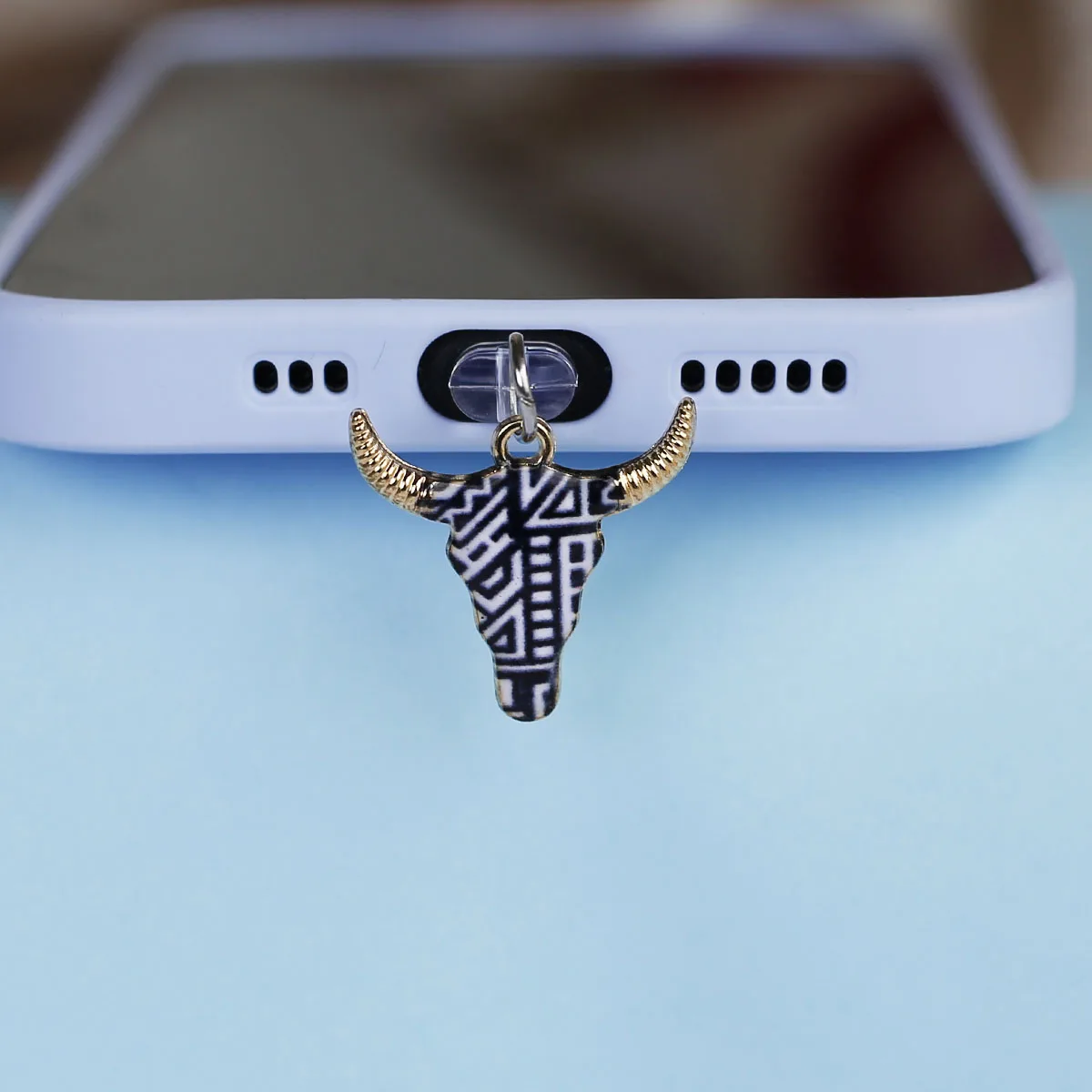 Staubschutz für Mobiltelefone, hängender Anhänger in Kuhkopfform, Zubehör aus Legierungsmaterial, Dekoration für iPhone, Typ-C-Anschluss, Staubschutz – Detail 7