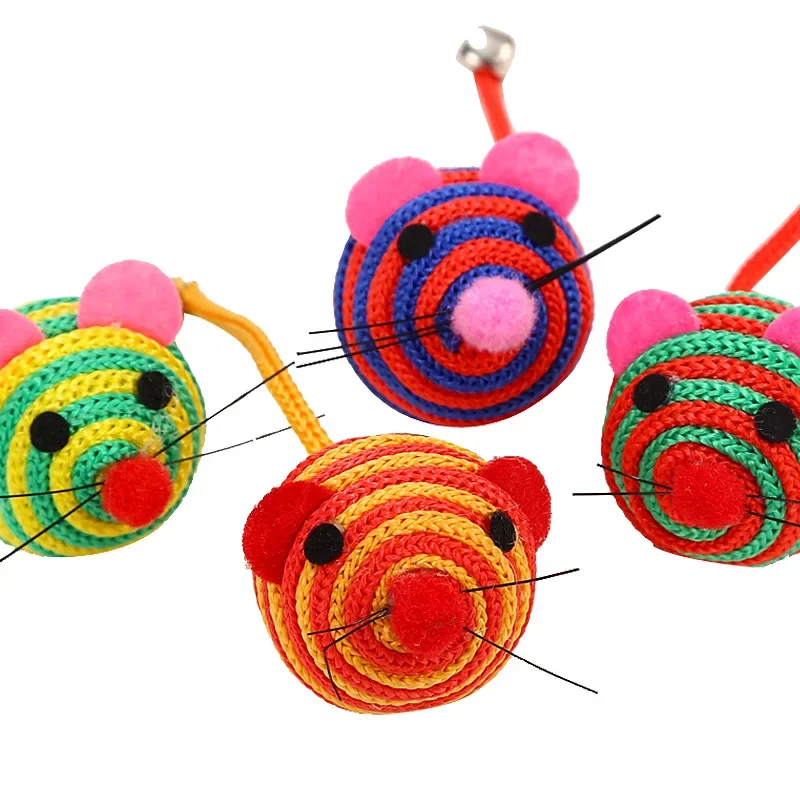 New Cute Lovely Stripe Nylon Rope Round Ball Mouse Toy Con Bell Pet Cat Chew Toy Cat Toys Interactive Pet Products Pet Cat Toys