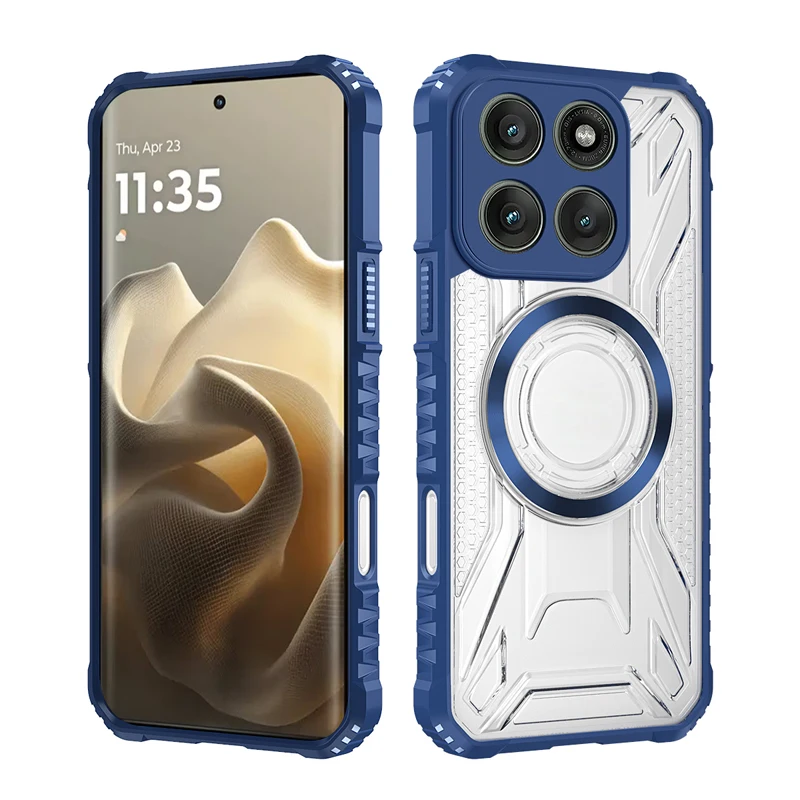 Shockproof Magnetic CD Pattern Transparent Armor Case - Hard PC + TPU Cover