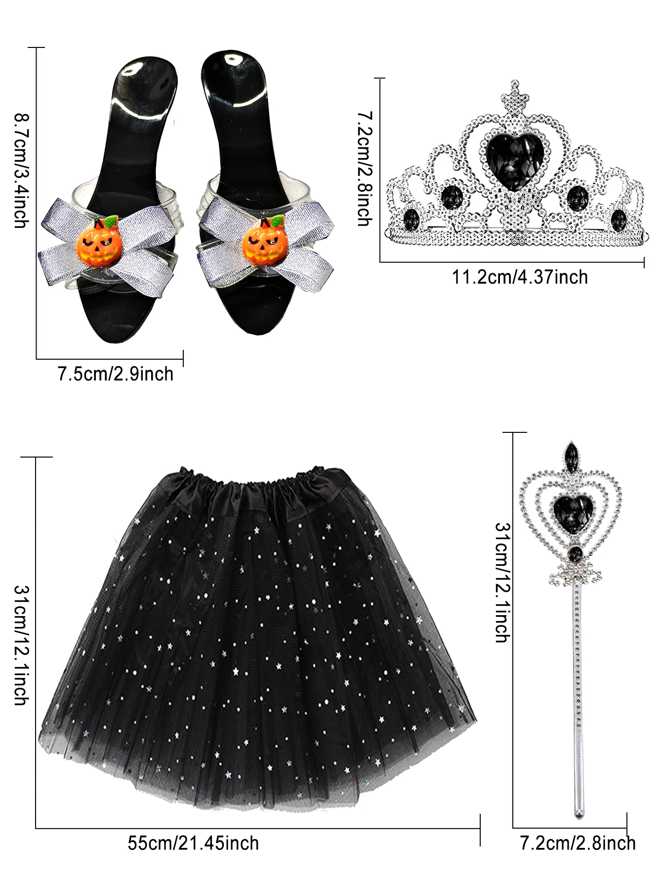 Halloween house decoration set, pumpkin high heels, chiffon skirt, crown, magic wand, 4PCS, Halloween Christmas birthday gift 6