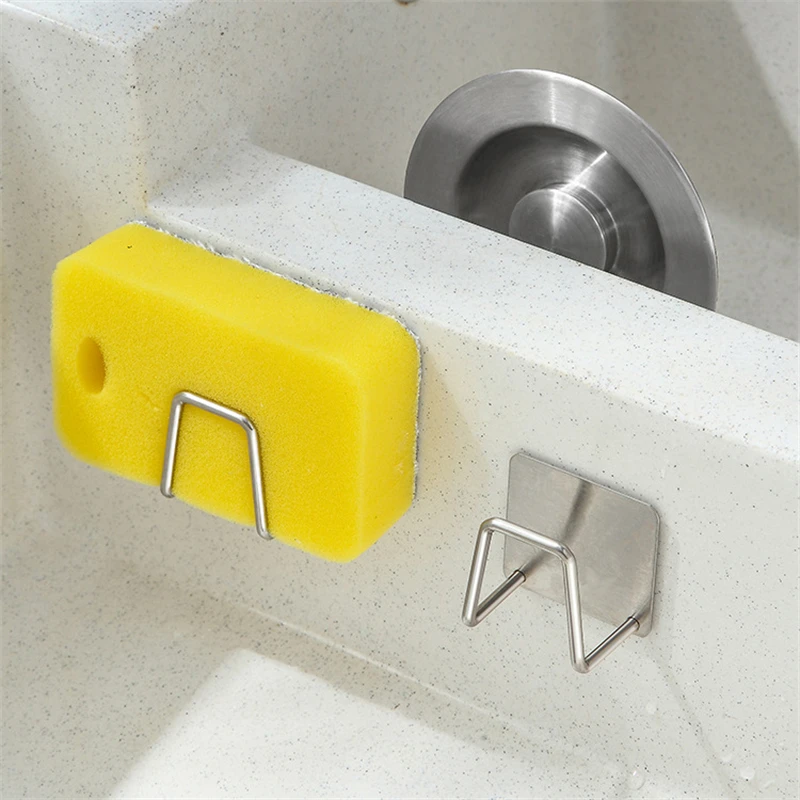 Description Picture 6 of item2PCS Kitchen Stainless Steel Sink Sponges Holder Self Adhesive Drain Drying Storage Rack Household Wall Organizer Hooks