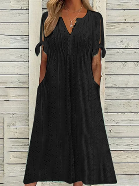 Vestido de Verão Feminino Elegante com Rendas Ocas e Babados 6 vestido de verão feminino elegante com rendas ocas e babados